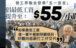 勞工界發五一聯合宣言 籲最低工資加至55元