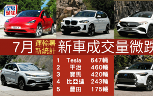 本地7月私家车交投微跌10%｜运输署最新公布 Tesla续领群雄 电动车占比稳企%