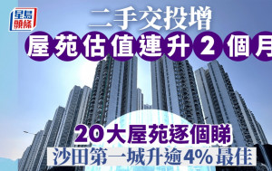 二手交投增 港20大屋苑估值連升2個月 沙田第一城升逾4%最佳