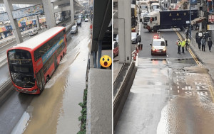 觀塘道爆鹹水管 行車線頓成澤國 部分慢線及中線需暫時封閉