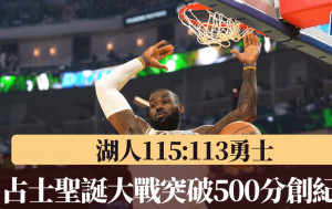 NBA｜勒邦占士聖誕大戰得分突破500大關創歷史 領湖人115:113勝勇士