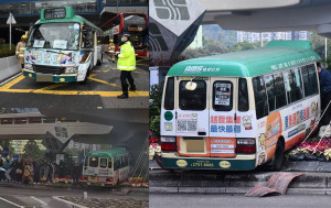 大圍兩綠VAN相撞 其中一車失控鏟上迴旋處花槽 至少10人受傷