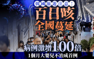 遊韓注意｜百日咳病例激增100倍 首現死亡個案 恙蟲病同肆虐死亡率達60%