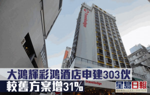 城市規劃｜大鴻輝彩鴻酒店申建303伙 較舊方案增31%