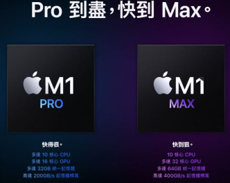 两款Macbook使用最新晶片M1 Pro以及M1 Max。苹果官网