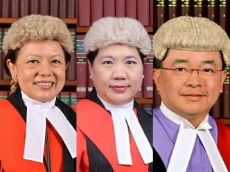 (左起)杜丽冰、彭宝琴及陈嘉信，3名法官组成的审判庭席前开审。