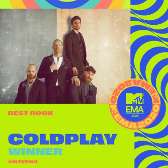 英国著名摇滚乐队Coldplay获「最佳摇滚歌手」。