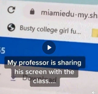 该讲师在网上授课时，被发现电脑浏览器出现色情网址。网图