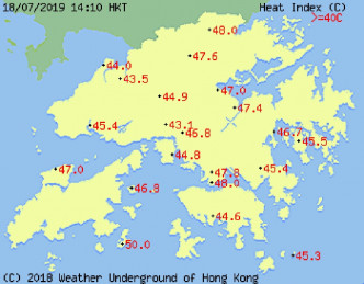 下午各區酷熱指數。「地下天文台」圖片