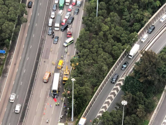 城巴西九龍快速公路撞貨車。Elaine Leung圖片