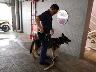 警方出動德國狼狗警犬「Axel」到場調查。梁國峰攝