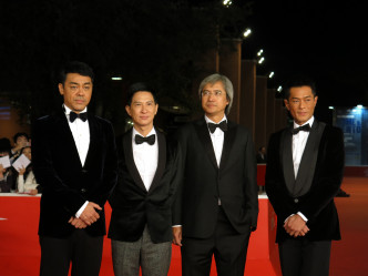 2013年，刘青云、张家辉、导演陈木胜和古天乐出席电影《扫毒》的罗马电影节首映活动。