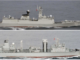 以导弹护卫舰「南京舰」为首的4艘中国战舰。网图