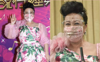 家燕隔离两星期后，戴住个粉色花花口罩出关录影《流行经典50年》，一身粉色打扮衬到绝。