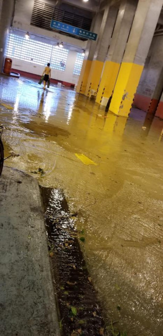 大埔多個地庫停車場開始水浸。fb群組「Tai Po 大埔」