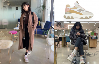 《驅魔麵館》金世正以不同的大衣造型,配搭拼色Hyperactive Sneakers/$4,500,展現截然不一的休閒型格。(圖片源自金世正Instagram)