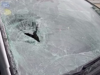 肇事車輛擋風玻璃撞碎，破了一個大洞。（網圖）