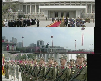 平壤早上举行大型阅兵仪式，纪念建国领袖金日成105岁冥寿。