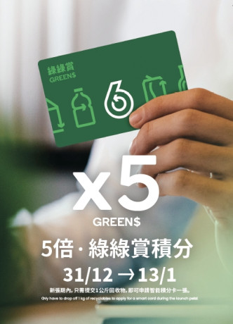 在新開張優惠推廣期內，帶一公斤回收物到回收點就可以開一張「綠綠賞」智能積分卡，。