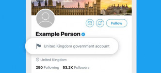 各国外交部长、官方发言人将显示官员所属国家国旗和标上「政府帐户」(government account)。截自Twitter