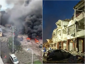 爆炸造成附近建築物倒塌。網上圖片
