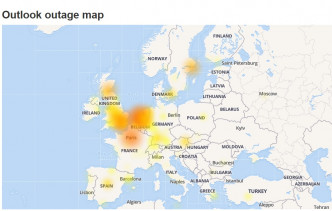 電郵系統Outlook在英國及西歐成重災區。