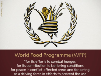 諾貝爾和平獎得主由聯合國世界糧食計劃署奪得。諾貝爾獎圖片