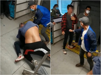 数名地盘工人疑因争位口角继而于船舱群殴。香港突发事故报料区FB图片