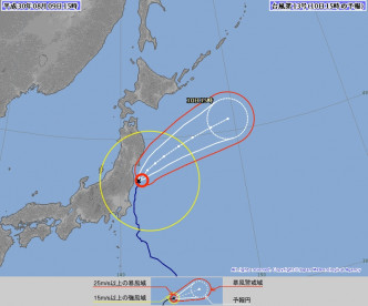 風暴珊珊會逐漸遠離日本陸地。氣象廳圖片