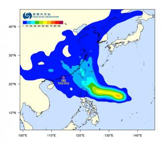风暴吹袭香港的机会只有低于10%。天文台