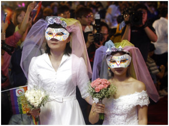 台灣近日有同志舉行結婚派對。AP