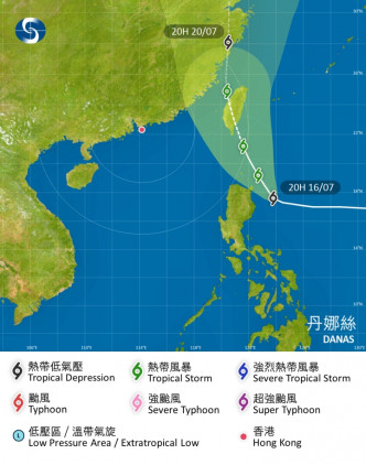 「丹娜絲」香港天文台預測路徑