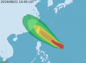 白鹿逼近台湾。台湾气象局预测路径
