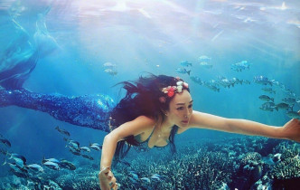 鍾麗緹重新上載與張倫碩晒拍攝的水中寫真。網上圖片
