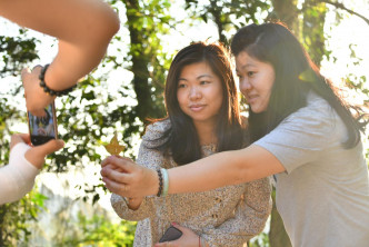 有逾百名游人前来大棠自然教育径赏枫拍照。
