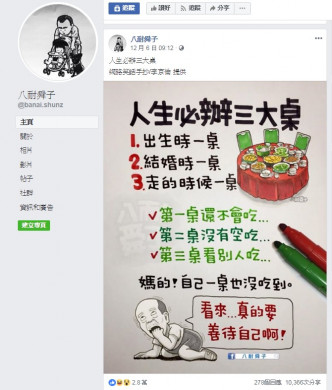 台湾插画家奉劝网民善待自己。「八耐舜子」插图。
