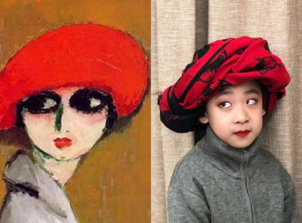 甘肃小学生模仿《戴红头巾的女孩》。网图