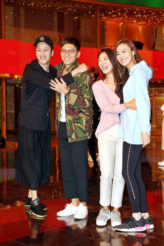 謝東閔(左起)、袁偉豪、張寶兒和朱智賢今晚出席台慶綵排。