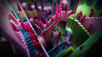 剧中搭建的巨型彩色楼梯场景。