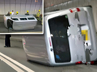 一輛輕型貨車在尖山隧道管道內翻側。(網上圖片)(香港突發事故報料區FB Noddy Hon相片)