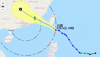 「白鹿」會在下午進入台灣海峽，並逐漸移向中國東南沿岸。天文台截圖