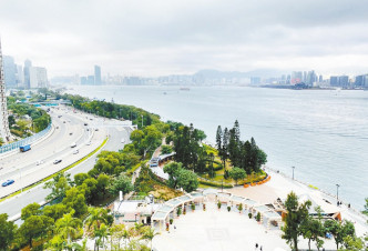 露台前臨鰂魚涌公園，眺望啟德郵輪碼頭海景。