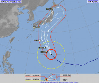 預測「海貝思」會吹襲日本本州東部。日本氣象廳預測路徑