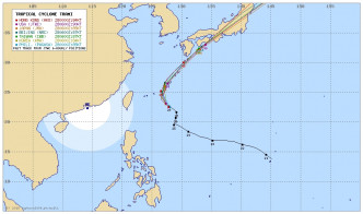 各國對颱風潭美預測路徑。網上圖片