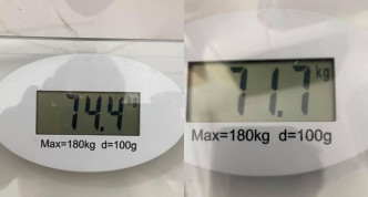 坤哥昨日自爆于隔离期间，在14日内由74.4kg减到71.7Kg。