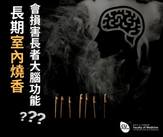 中大最新研究證實，長者長期於室內燒香會損害大腦功能及削弱認知能力。 中大醫學院FB圖