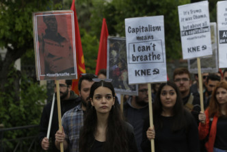 希臘雅典的聲援示威者。AP