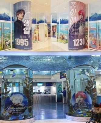 内地fans布置首尔水族馆为V庆生。网图