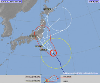台风「珊珊」预计明日深夜至后日清晨登陆关东。日本气象厅图片