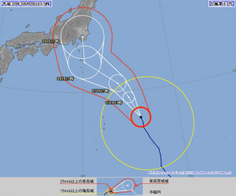 預測颱風「珊珊」周四登陸日本東京。日本氣象廳圖片